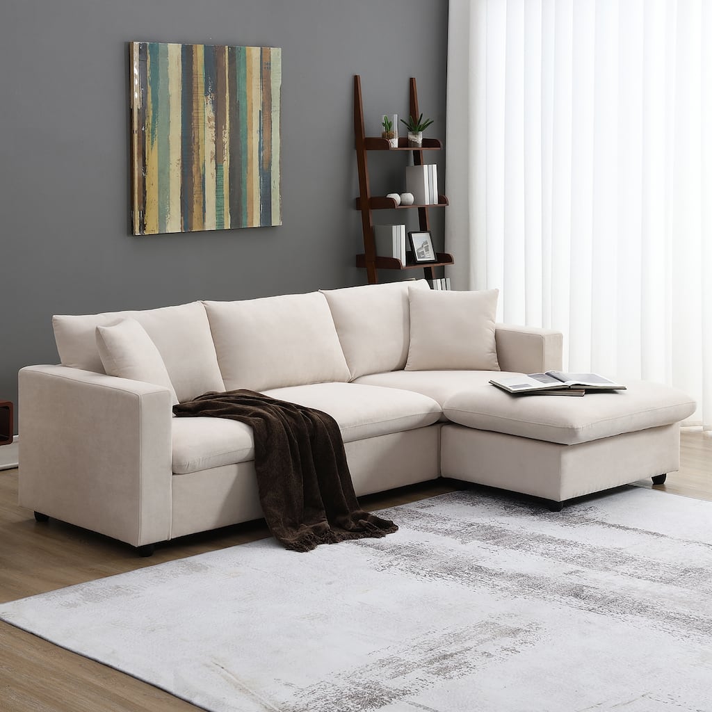100.4'' Modern L-Shaped 4 Seater Sectional Sofa with Convertible Ottoman, 2 Pillows, Perfect for Living Room or Office