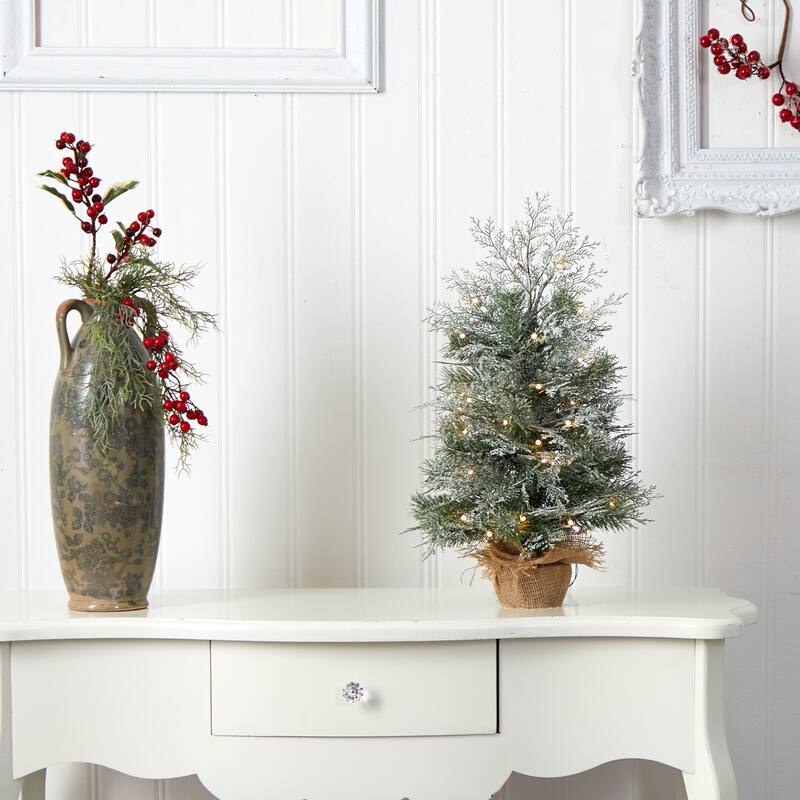 2ft. Winter Frosted Artificial Christmas Tree with 35 LED Lights in Burlap Base - Petite Holiday X-Mas Accent