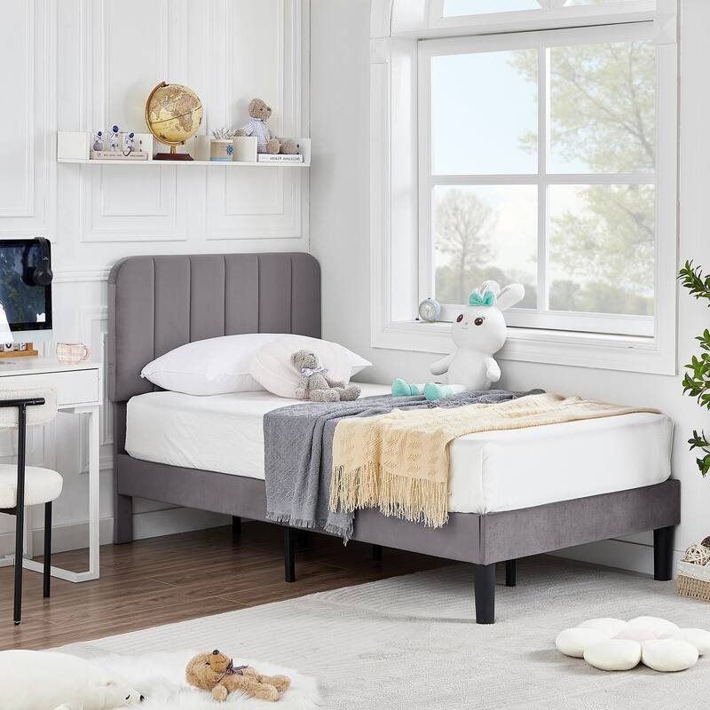 Javlergo Upholstered Platform Bed Frames with Height Adjustable Headboard, Sturdy Wooden Slats/Noise-free