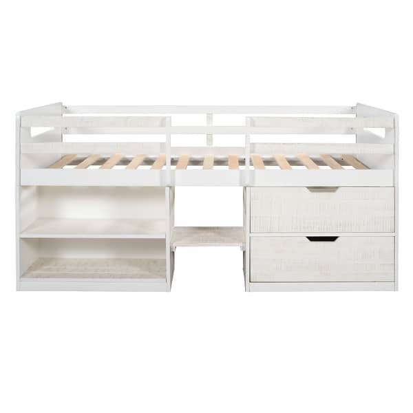 slide 2 of 57, Twin Loft Wood Bed with Shelves & Drawers - Perfect for Kids' Rooms Antique White