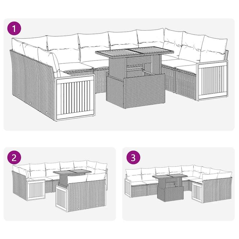 vidaXL Patio Sofa Set with Cushions Outdoor Furniture 10 Piece Poly Rattan
