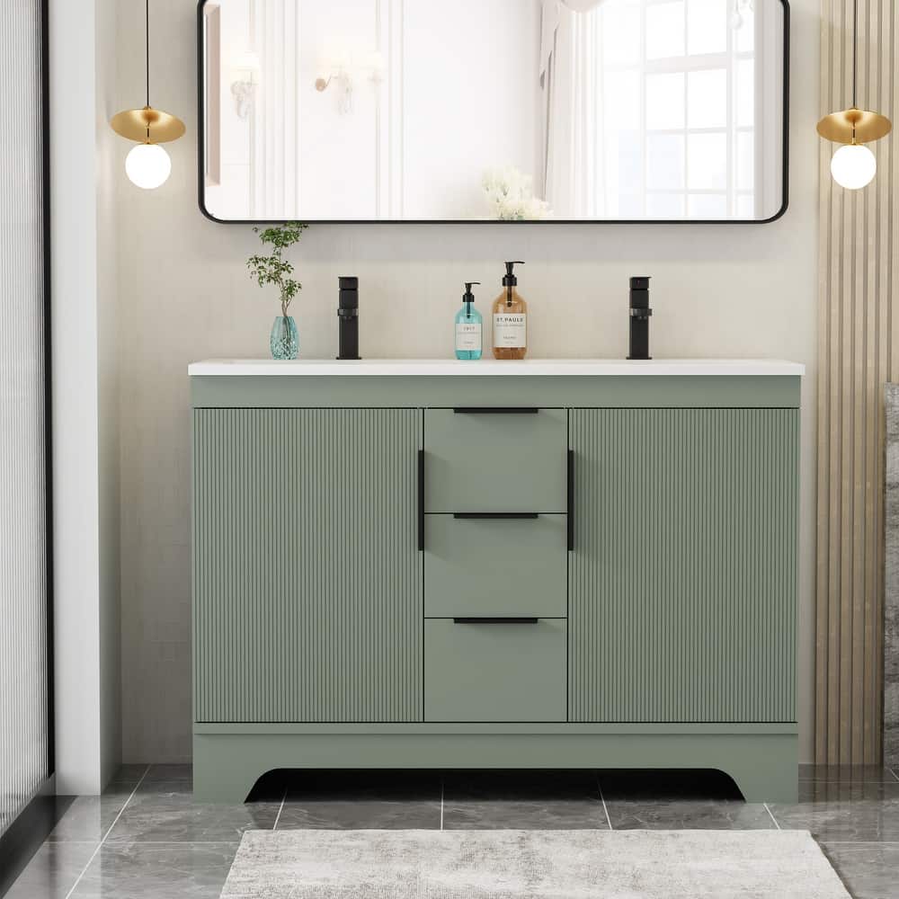 Vertical Stripes Bathroom Vanity Set with Sink Top & Faucet