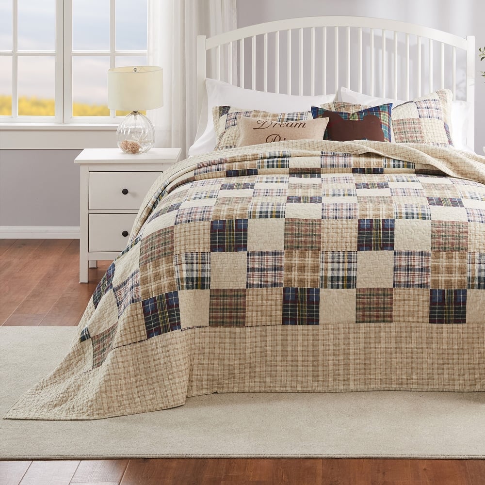 Greenland Home Oxford Quilted Bedspread Set, Traditional Plaid, Cotton