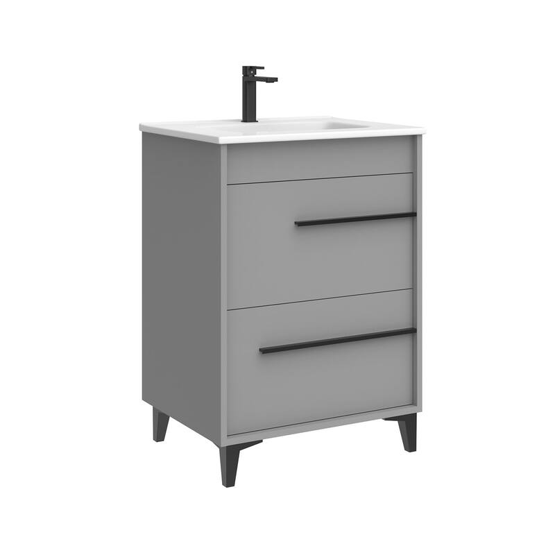 WS Bath Collections Lotus C60F Lotus 24" Free Standing Single Basin - Mist Matte Grey - Ash Finish