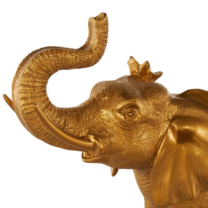 Gold Resin Walking Elephant Decorative Sculpture with Floral Accents - 9"W x 22"L x 19"H