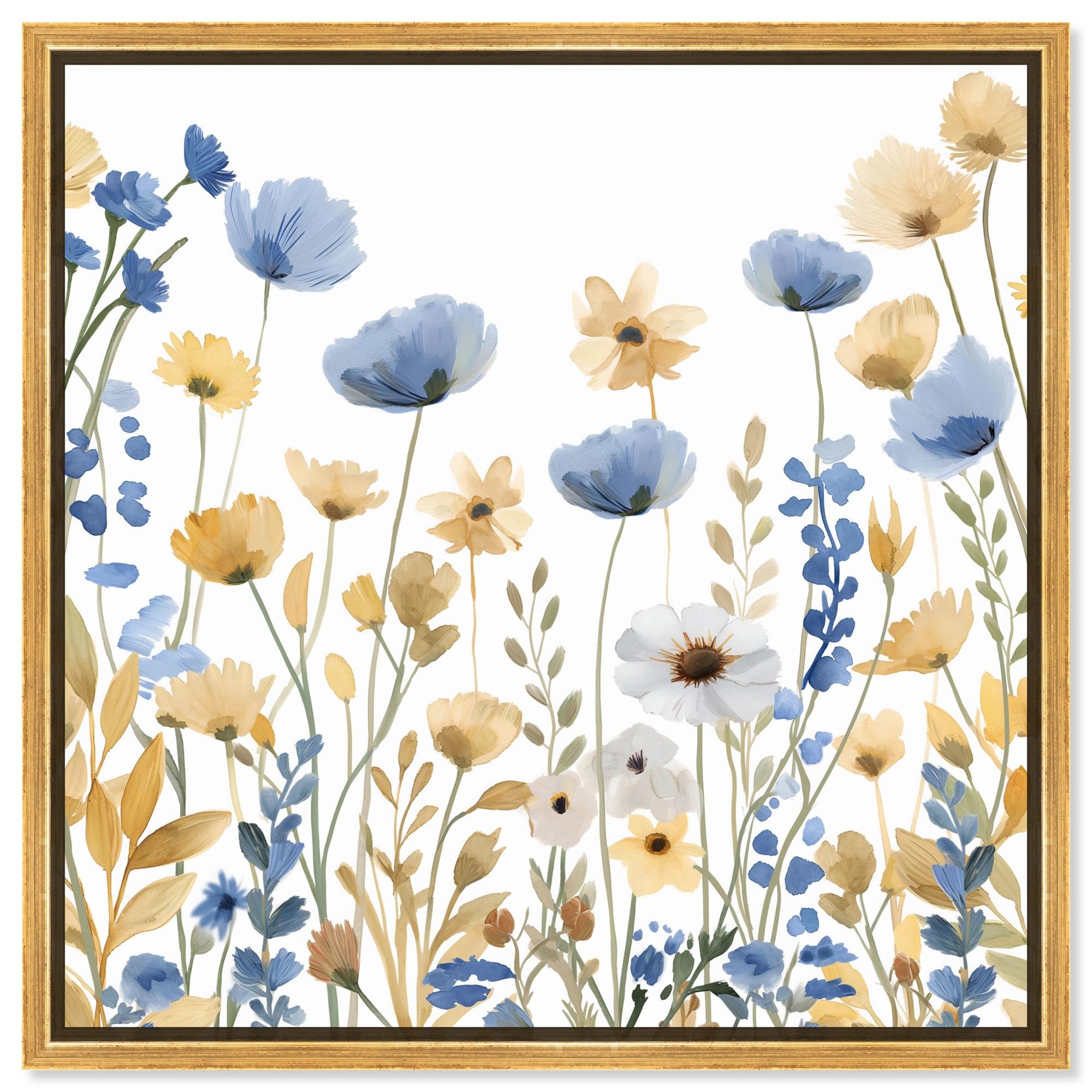 Indigo Yellow Wildmeadow Canvas Folk Art Prints by Art Remedy