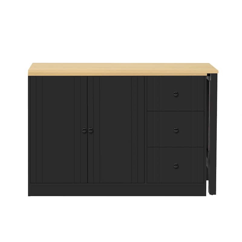 Wooden Sideboard with Extendable Table,Multifunctional Storage Cabinet with 2 Doors and 3 Drawers