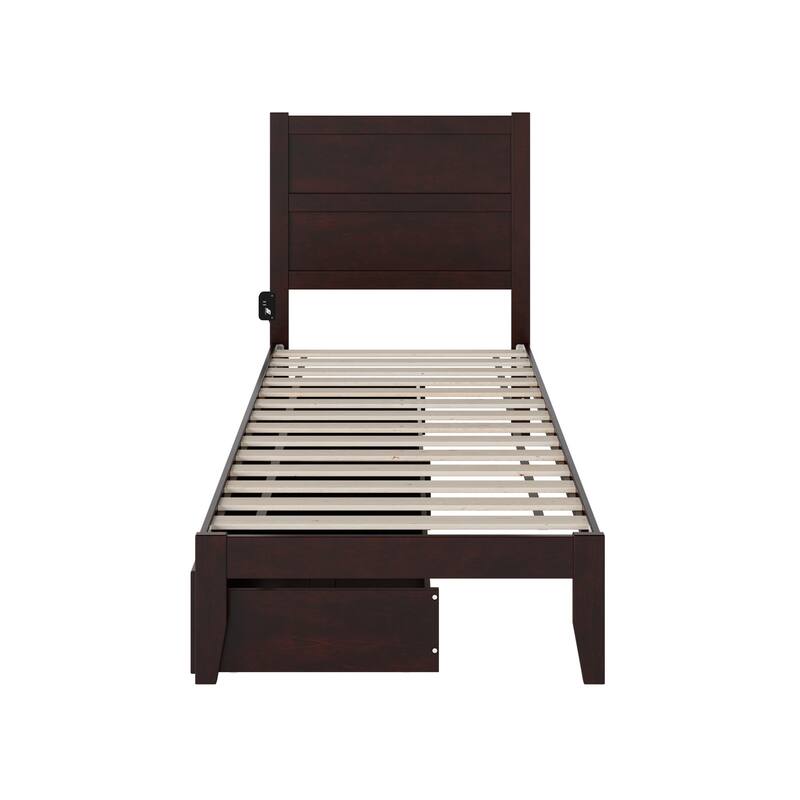 Twin XL Bed with Drawers - Espresso Finish, USB Charger, Slat Kit - No Box Needed