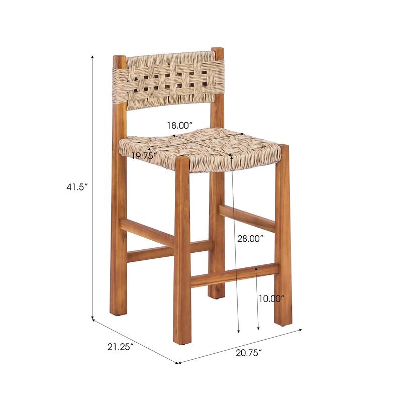 Christopher Knight Home - Modern Acacia Wood Outdoor Bar Stools with Teak Finish and Wicker Back Patio Chairs