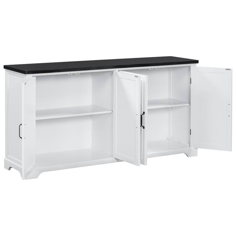 Wooden Sideboard with Metal Handles, Storage Cabinet with 4 Pine Door