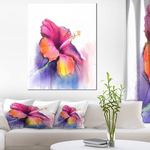 Red Yellow Hibiscus Flower in Blue - Large Flower Canvas Wall Art