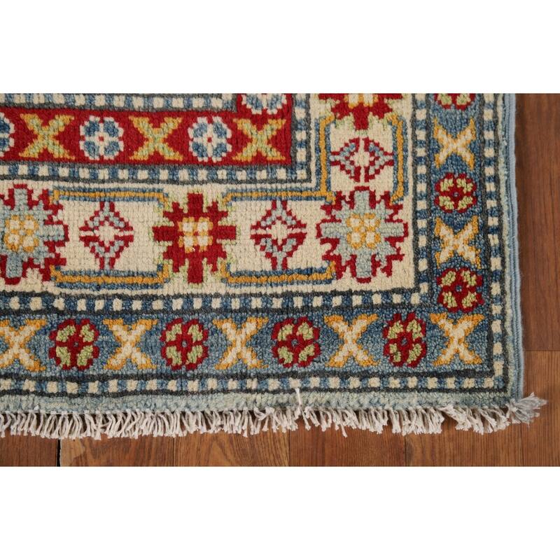 Light Blue Kazak Runner Rug Handmade Traditional Wool Carpet - 2'9" x 9'9"