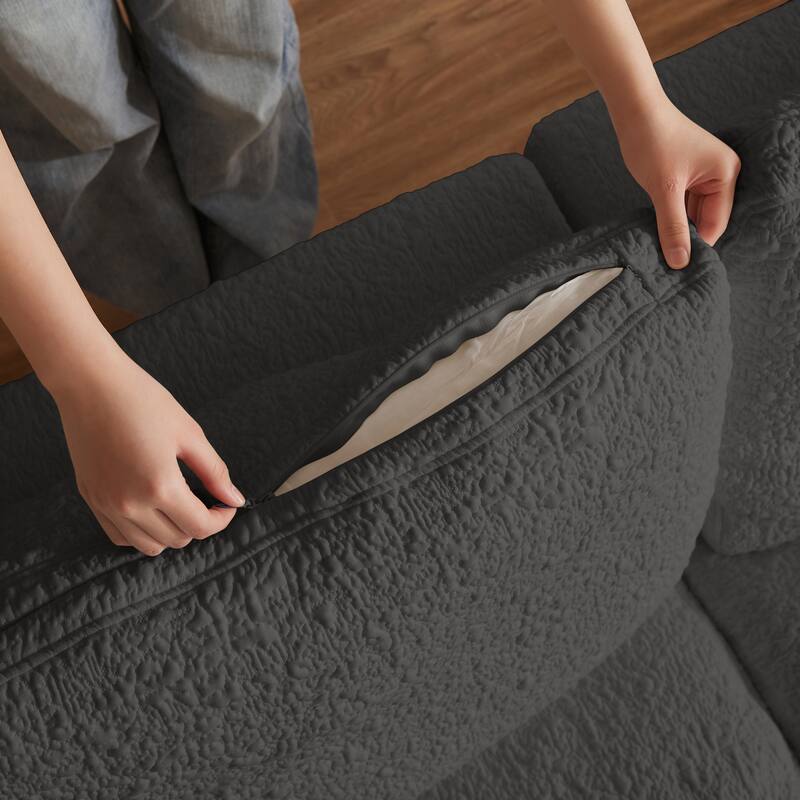 L-Shaped Convertible Cloud Sectional Sofa, Oversized Chenille Fabric Compressed Sofa, Modular 3 Seater Sofa with Ottoman