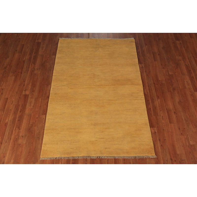 Gold Gabbeh Modern Rug Hand-Knotted Wool Carpet - 4'0" x 6'1"