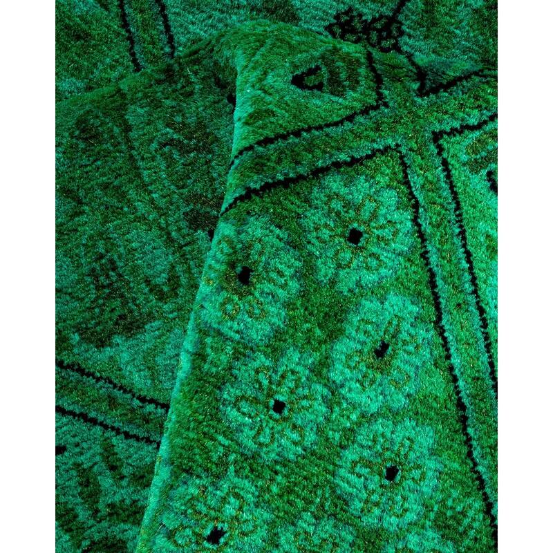 Overton Hand Knotted Wool Vintage Inspired Modern Contemporary Overdyed Green Octagon Area Rug - 7' 1" x 7' 1"