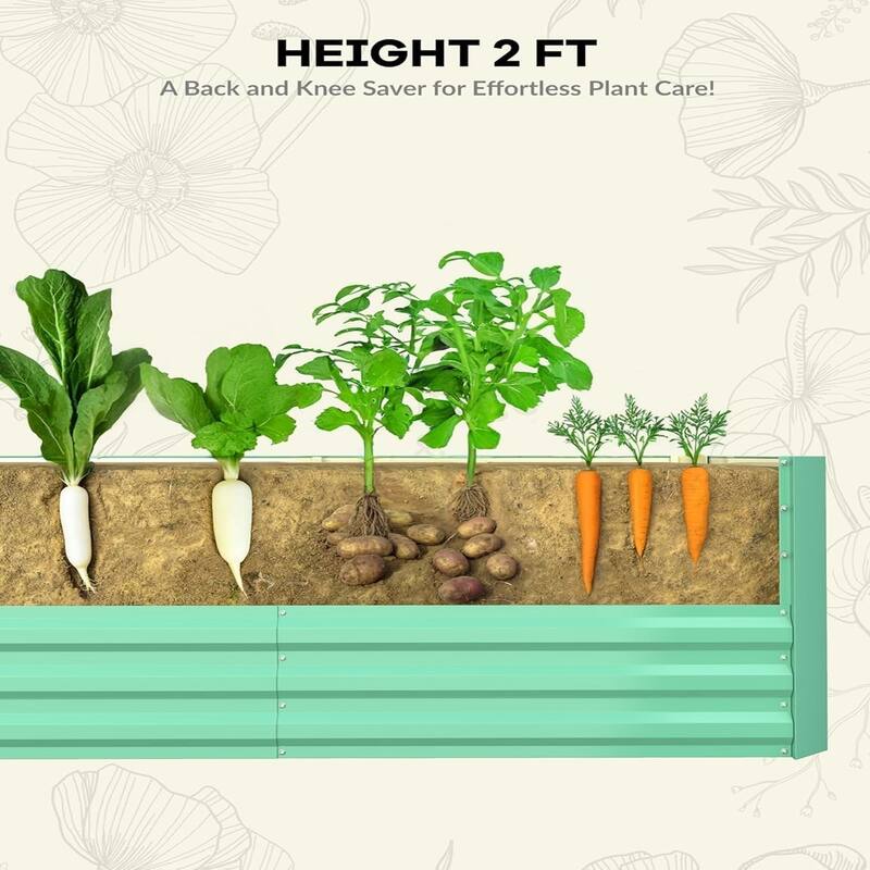 8x4x2FT Raised Garden Bed for Outdoor Gardening - Deep Root Metal Planter Green
