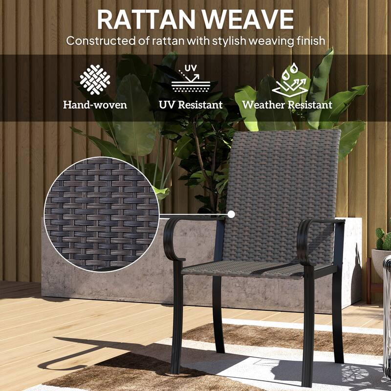 2-Piece Outdoor Hand-Woven PE Rattan Patio Chairs Set with Steel Frame and High Backrest - 23.6" W x 26.8" D x 40.6" H
