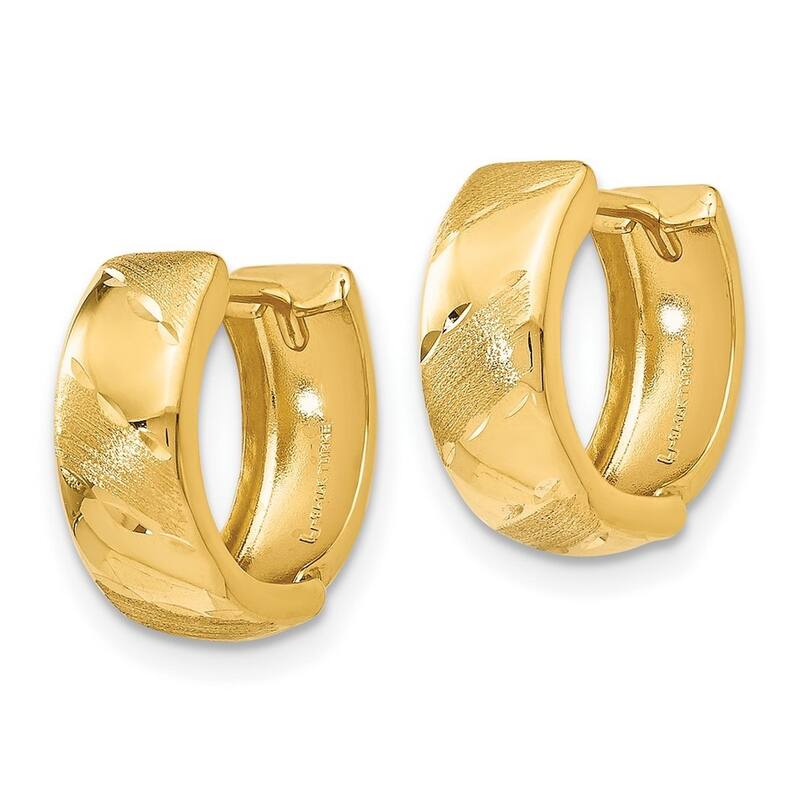 Curata 14k Yellow Gold Textured Polished and Satin Hinged Huggies Hoop Earrings (6mm x 13mm)