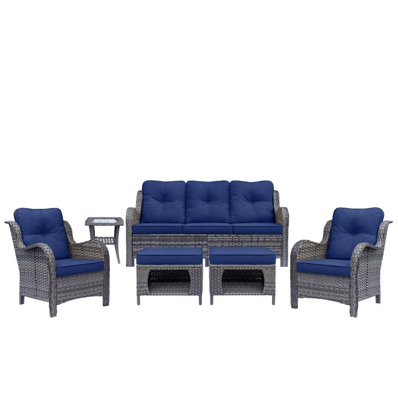 Gray Rattan Wicker High Back Outdoor Patio Furniture Sofa Seating Set