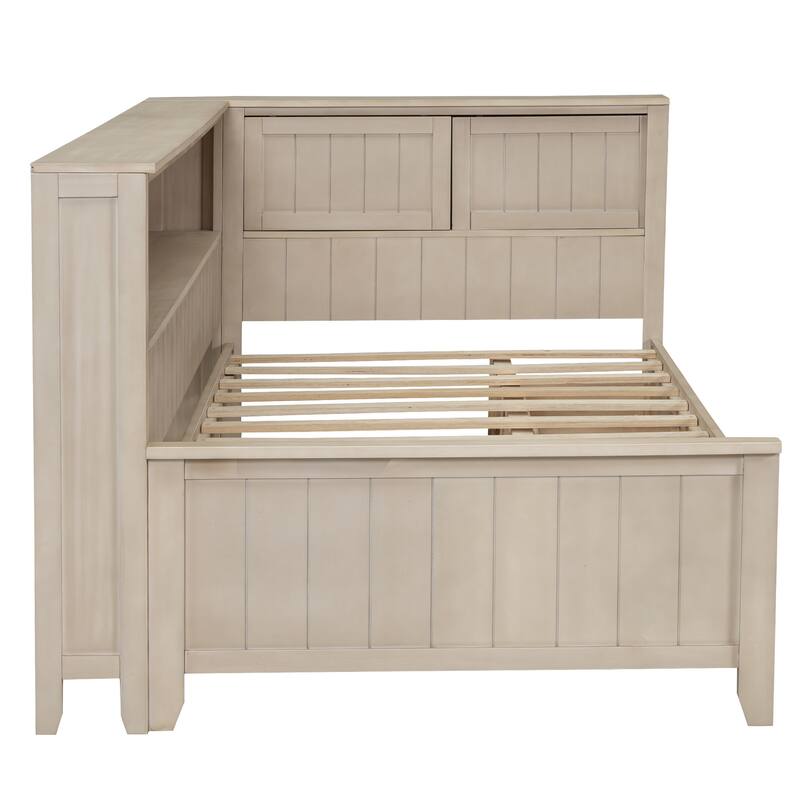 Twin Wood Daybed with Storage Shelves and 3 Drawers, Farmhouse Style, No Box Spring Required, and Space-Saving Design