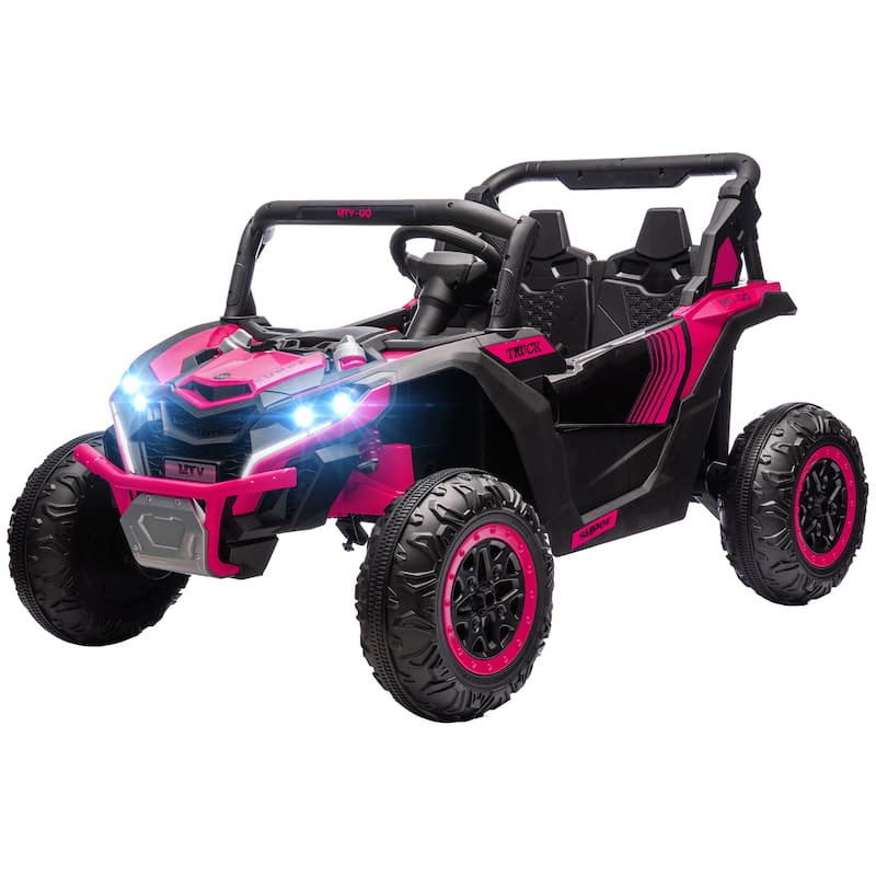 24V Kids 2-Seater Electric Car with Dual Motors, Ride-On Car Electric Vehicle with LED Lights & Music