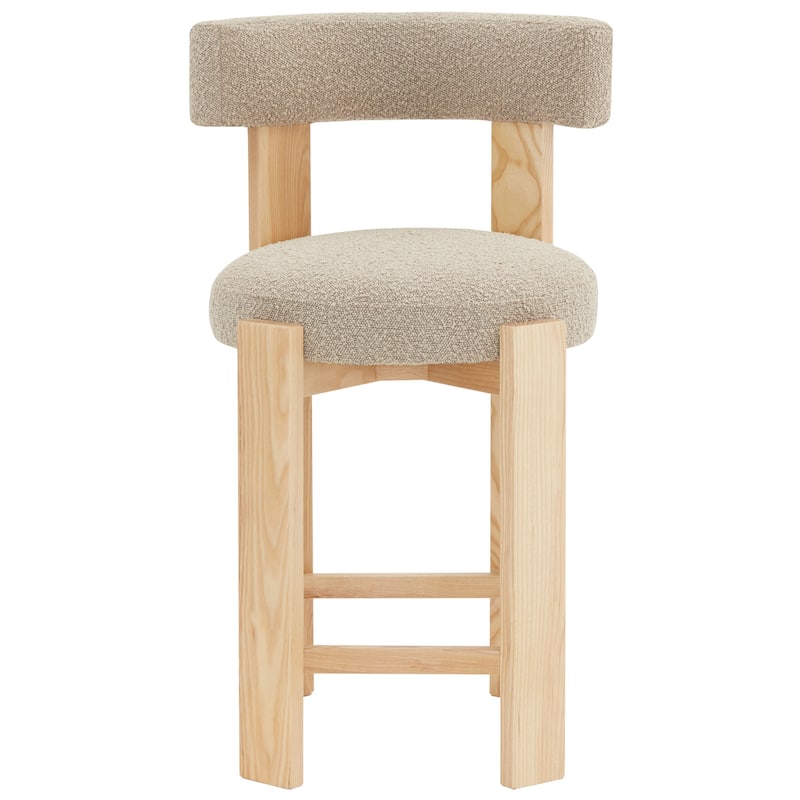 SAFAVIEH Couture Saralisa Boucle And Wood 24-inch Counter Stool - 22"W x 20"D x 34"H