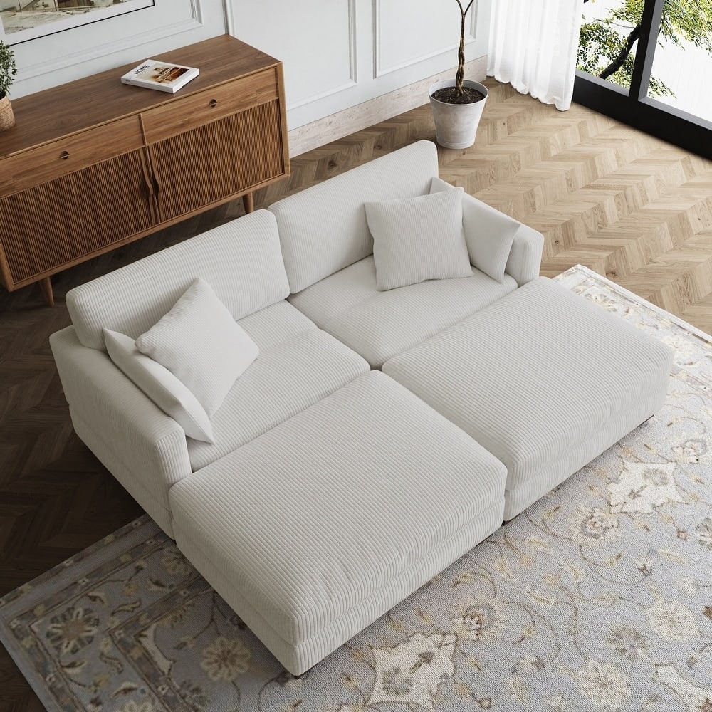 Modern Corduroy Modular Couch Sectional Sofa With Pillows