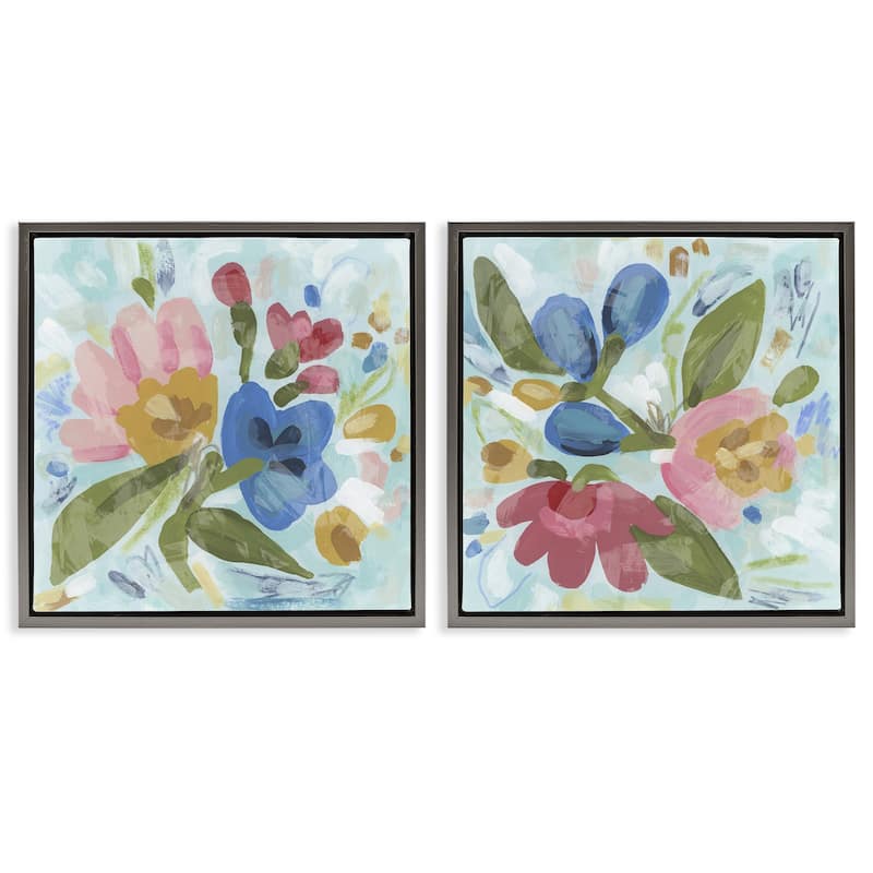 Stupell Eclectic Flower Bundles Framed Floater Canvas Wall Art Design By June Erica Vess (Set of 2) - 18 x 18 - Grey