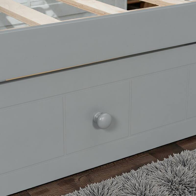 Twin Size Wooden Canopy Daybed with 2 Storage Drawers, Solid Pine Wood Frame with Backrest, Space Saving Design