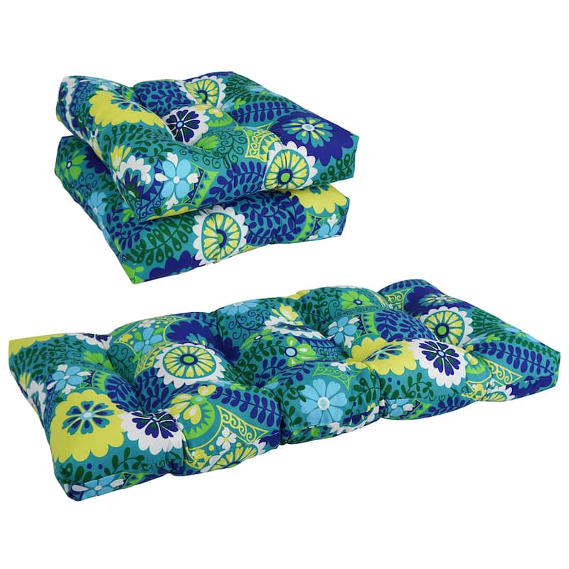Tufted Indoor/Outdoor Settee Cushion Set (Set of 3) - 19 x 19/19 x 42 - Luxury Azure