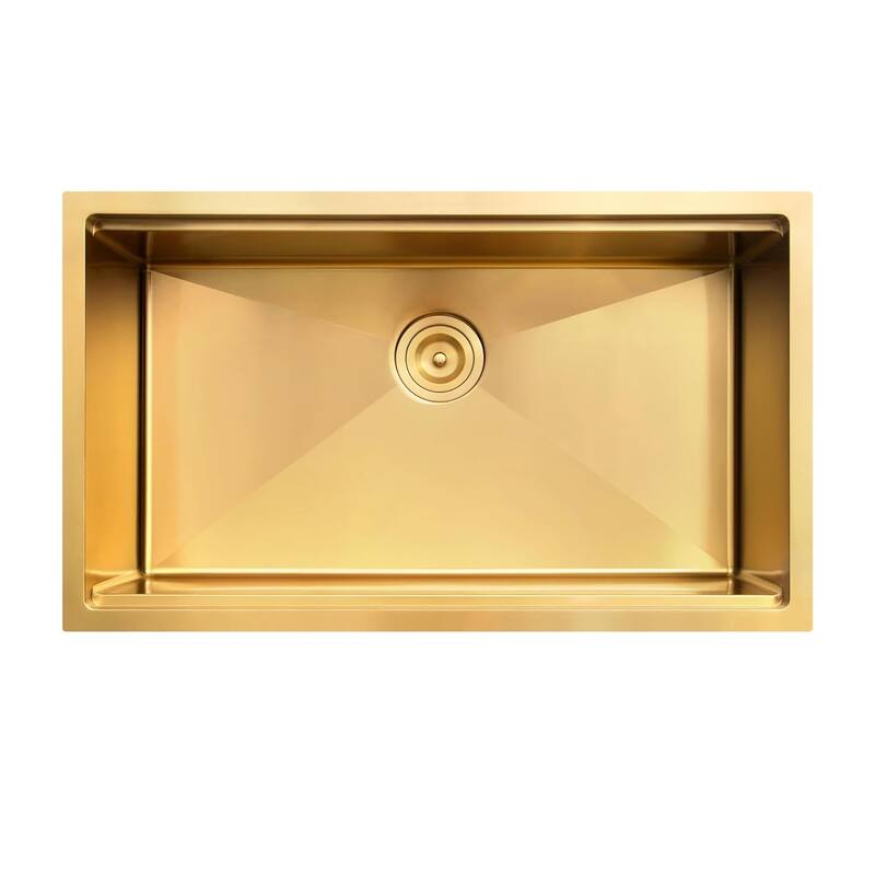 CB HOME 32'' Undermount Gold Kitchen Sink, Drop in Black/Stainless Steel Kitchen Sink, Single Bowl Kitchen Sink with Accessories - 32''x19''x10''-Sink Only - Gold