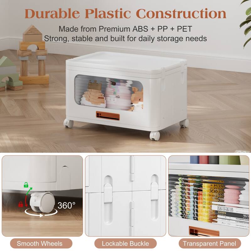 VECELO White Rolling Storage Cabinet with Transparent Doors 1/2/3-Tier Plastic Storage Bins with Wheels for Bedroom Living Room