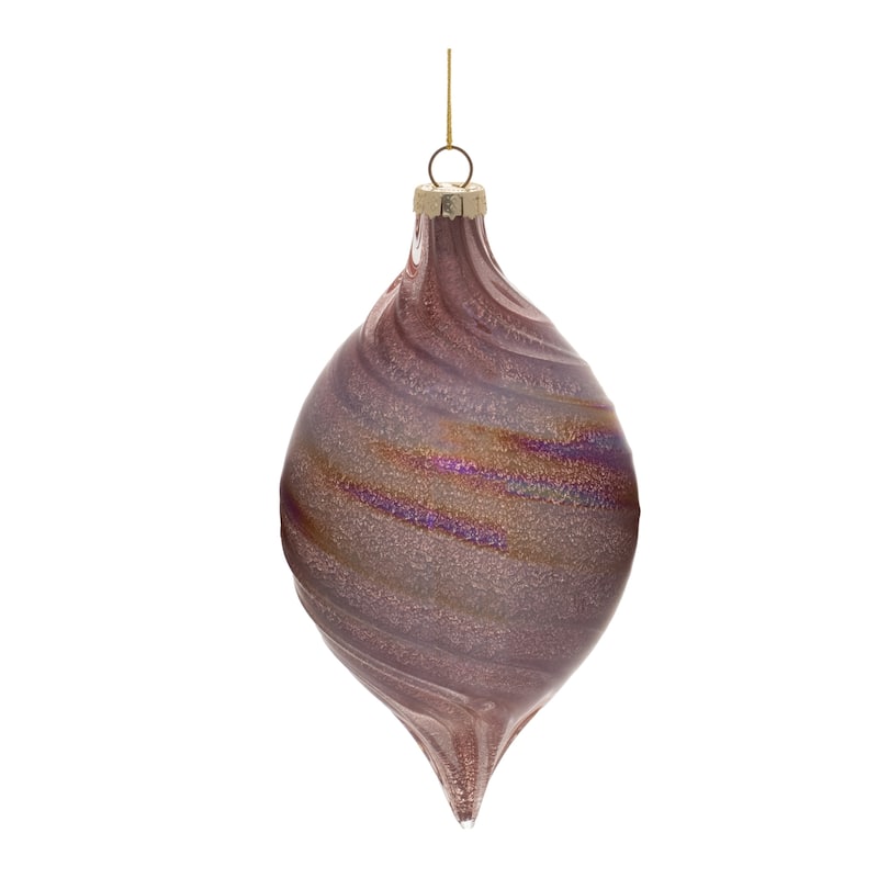 Purple Glass Iridescent Swirl Ornaments Set of 6 Ball and Onion Holiday Decor - 3” x 3” x 6” (L x W x H)