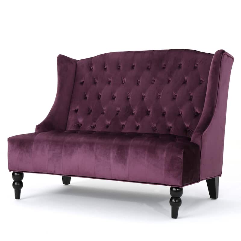 Roomfitters 50-Inch Modern Glam Wingback Loveseat, Button-Tufted Velvet Settee with Turned Legs