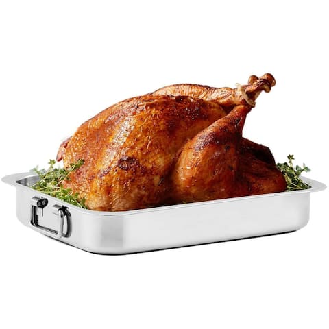 Ovente Oven Roasting Pan 13 x 9.3 Inch, Silver - 13 x 9.3 Inch