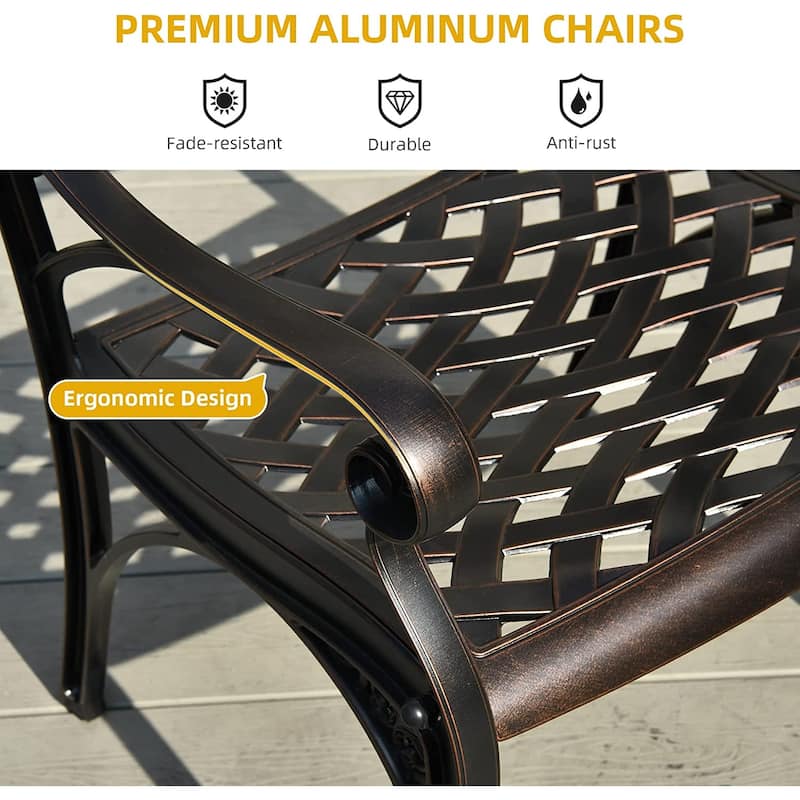 Moasis Set of 2 Cast Aluminum Outdoor Patio Dining Chairs with Armrest