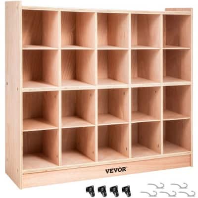 Kids Wooden Storage Cubby with 20 Compartments and Natural Finish Birch Plywood Organizer - 48 x 12 x 30.3 Inch