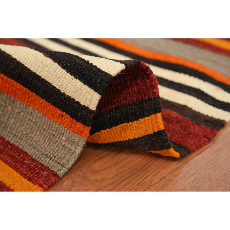 Hand Woven Oriental 100% Wool Carpet Southwestern Geometric Multi-Colored Kilim Area Rug - 9' 8'' X 4' 6''