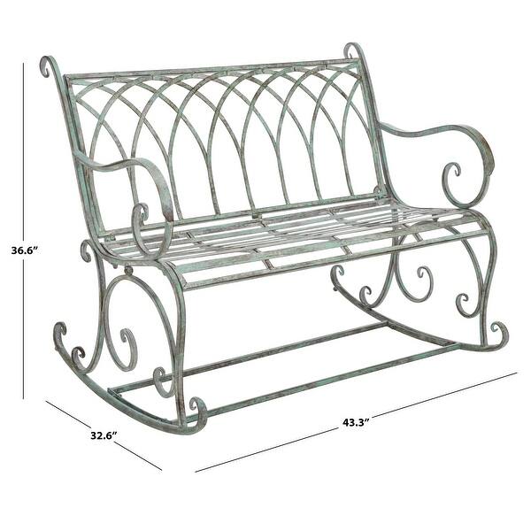 dimension image slide 0 of 4, SAFAVIEH Ressi Victorian Scroll Iron Outdoor Rocking Bench. - 43 in. W x 33 in. D x 37 in. H