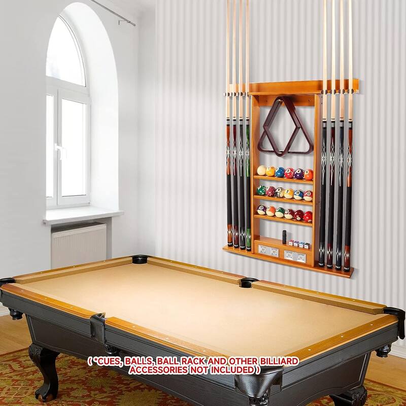 GSE™ 8-Pool Cue Wall Mounting Billiard Cue Rack, Hanging Wall Mounted Pool Cue Stick Holder with Score Counter
