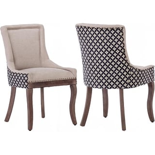Set of 2 Fabric Upholstered Dining Chairs with Wood Legs and Nailhead ...