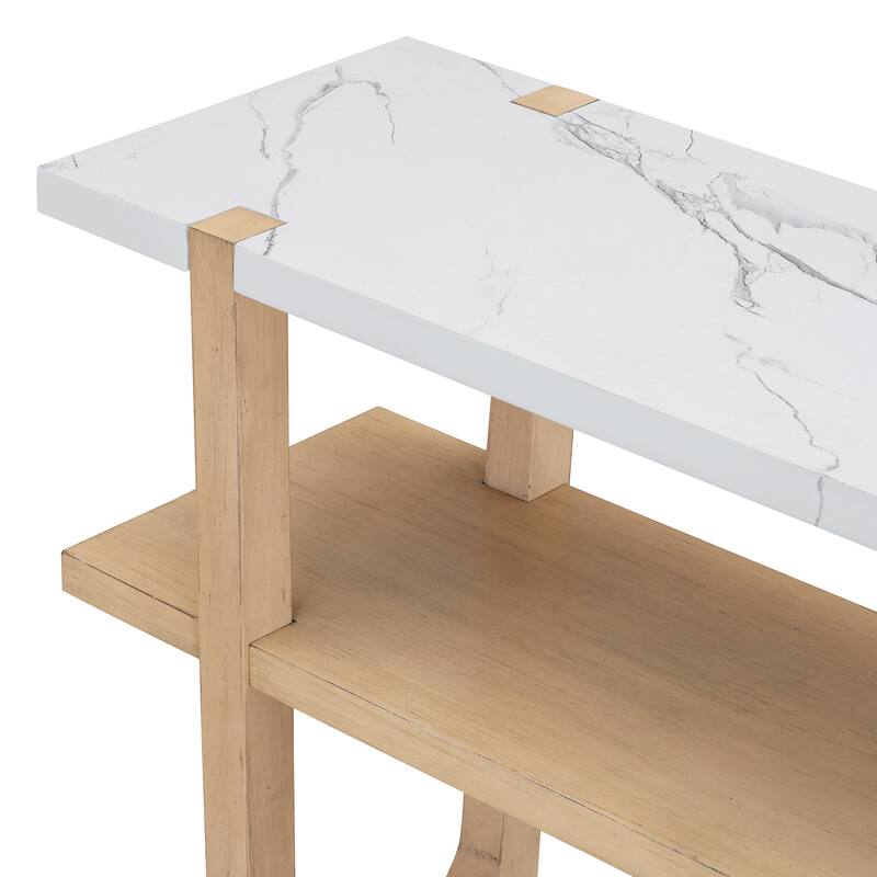 Elegant Console Table with Marble-Effect Top and Versatile Storage Solutions for Entryway and Living Room