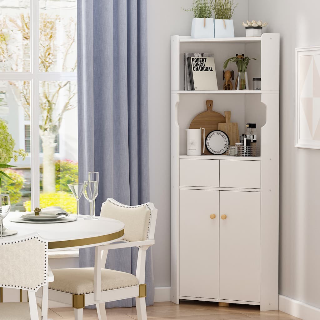 FAMAPY 59-inch Modern 2-Shelf Corner Bookcase with Double Doors