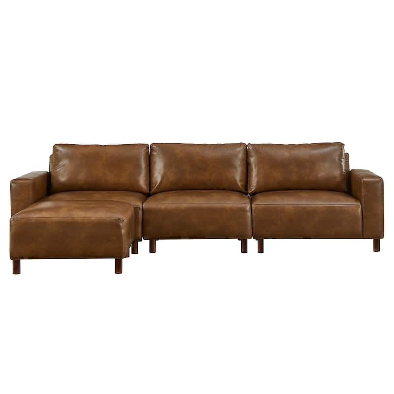 Roomfitters Modern Sectional Sofa, Comfortable L-Shaped Upholstered Couch with Solid Wooden Legs for Living Room