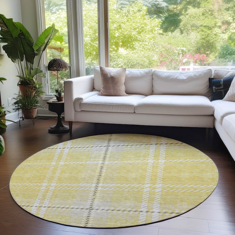 Machine Washable Indoor/ Outdoor Chantille Plaid Cozy Rug