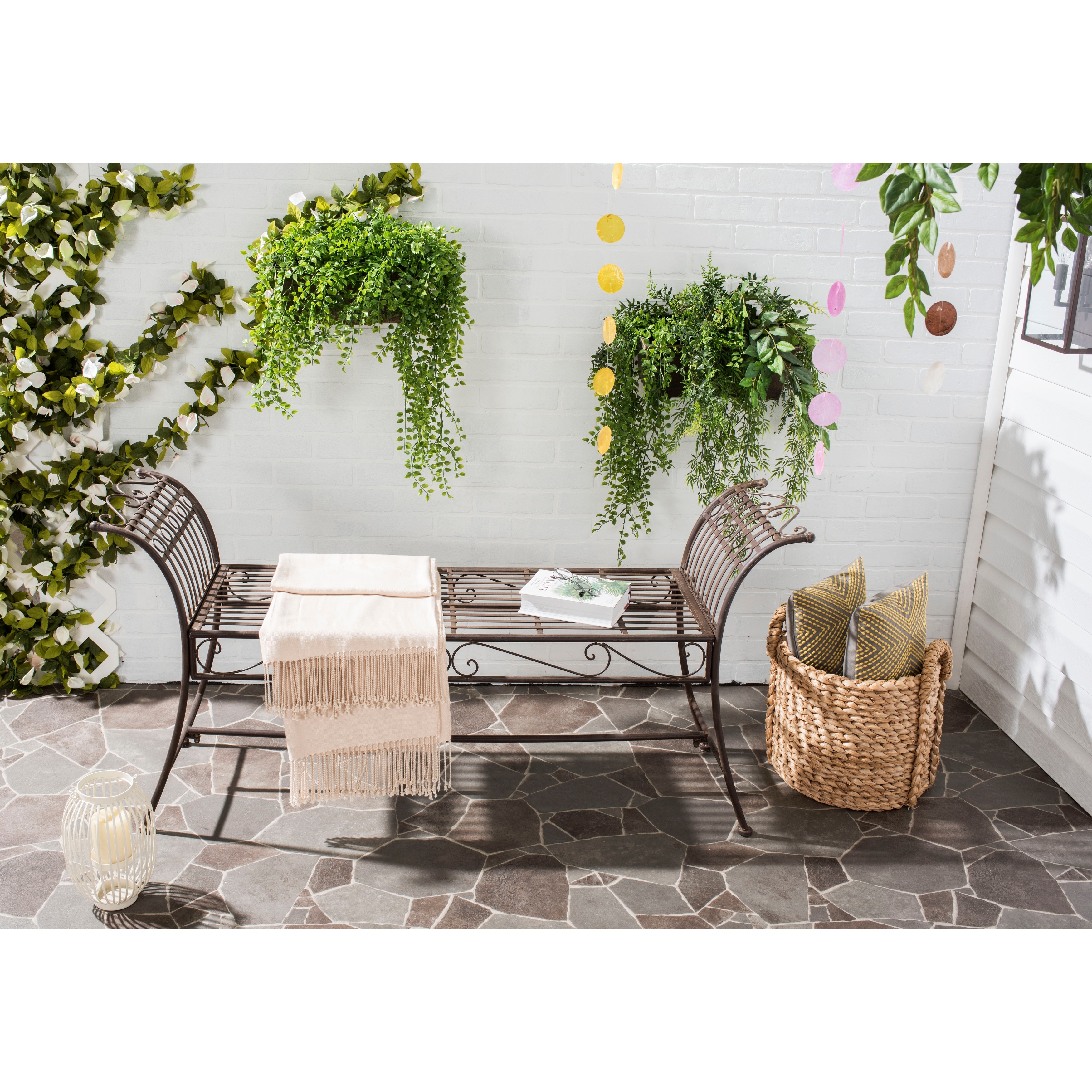 SAFAVIEH Outdoor Living Rustic Hadley Rustic Brown Iron Bench - 56.3