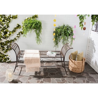 SAFAVIEH Outdoor Living Rustic Hadley Rustic Brown Iron Bench - 56"W x 16"D x 27"H