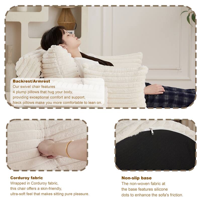 Rossetta 50"L Modern Backrest Pillow Design Fluffy Corduroy Sponge Single Sofa, No Assembly Required