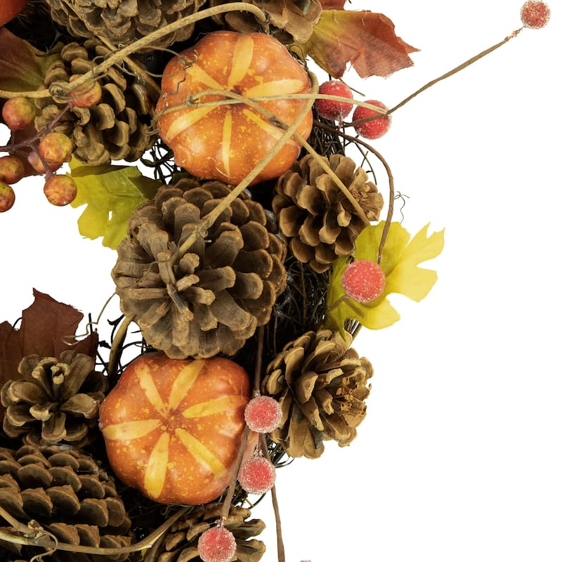 Pinecone and Pumpkin Fall Harvest Wreath, 14-Inch, Unlit