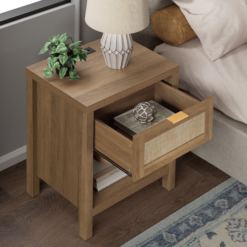 SICOTAS Farmhouse Set of 2 Nightstand with Charging Station and Drawers